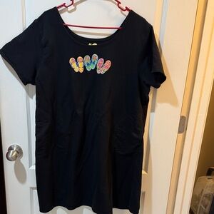 Black Women's Swim Coverup Tee Dress with Colorful Flip-Flop Accent